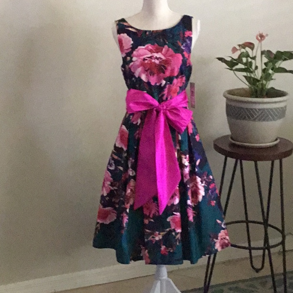 10 NWT pink green floral vtg style spring dress